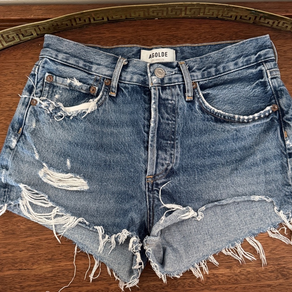 Agolde Women's Frayed Blue Jean Shorts